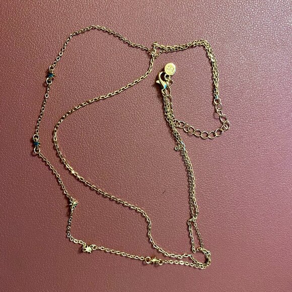 Set of 2 LC Lauren Conrad gold tone necklaces:19in rope + 18in 2-strand, stars - Picture 6 of 8